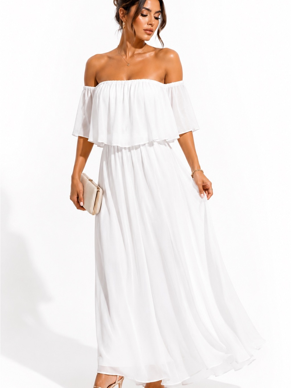 Source Unknown White Off-Shoulder Maxi Dress